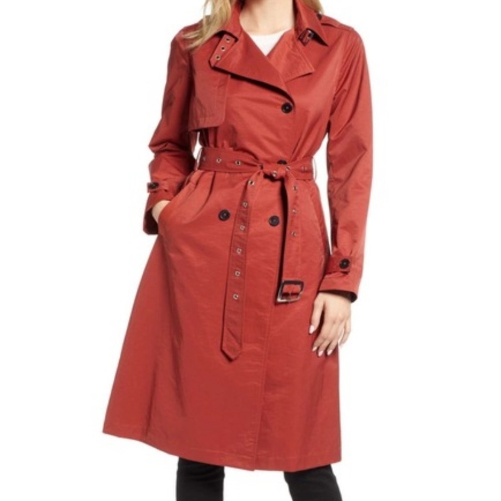 Halogen Double Breasted Trench Coat | Burnt Orange Terracotta